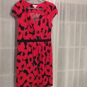 Dress, NY & Co Stretch, size L, poppy print, no zipper closure